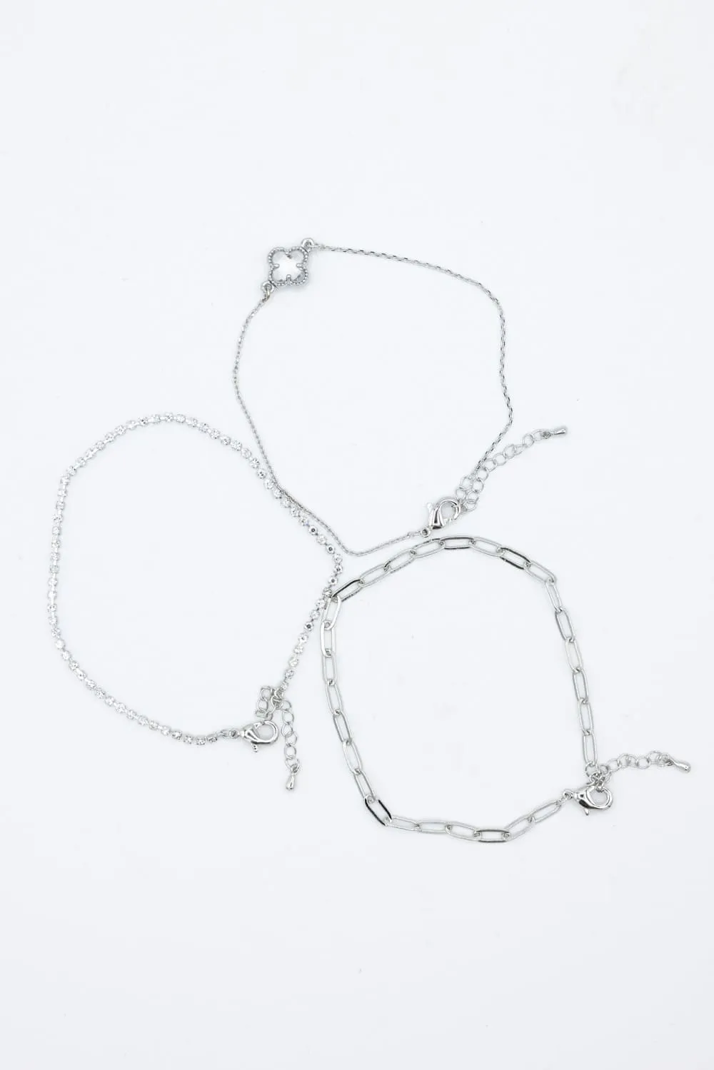 3 Piece Clover Bracelet Set in Silver | IBA101 RHCRY