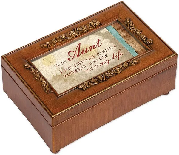Aunt Fortunate to Have You Woodgrain Embossed Jewelry Music Box Plays Wonderful World