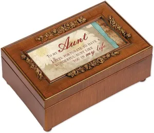 Aunt Fortunate to Have You Woodgrain Embossed Jewelry Music Box Plays Wonderful World