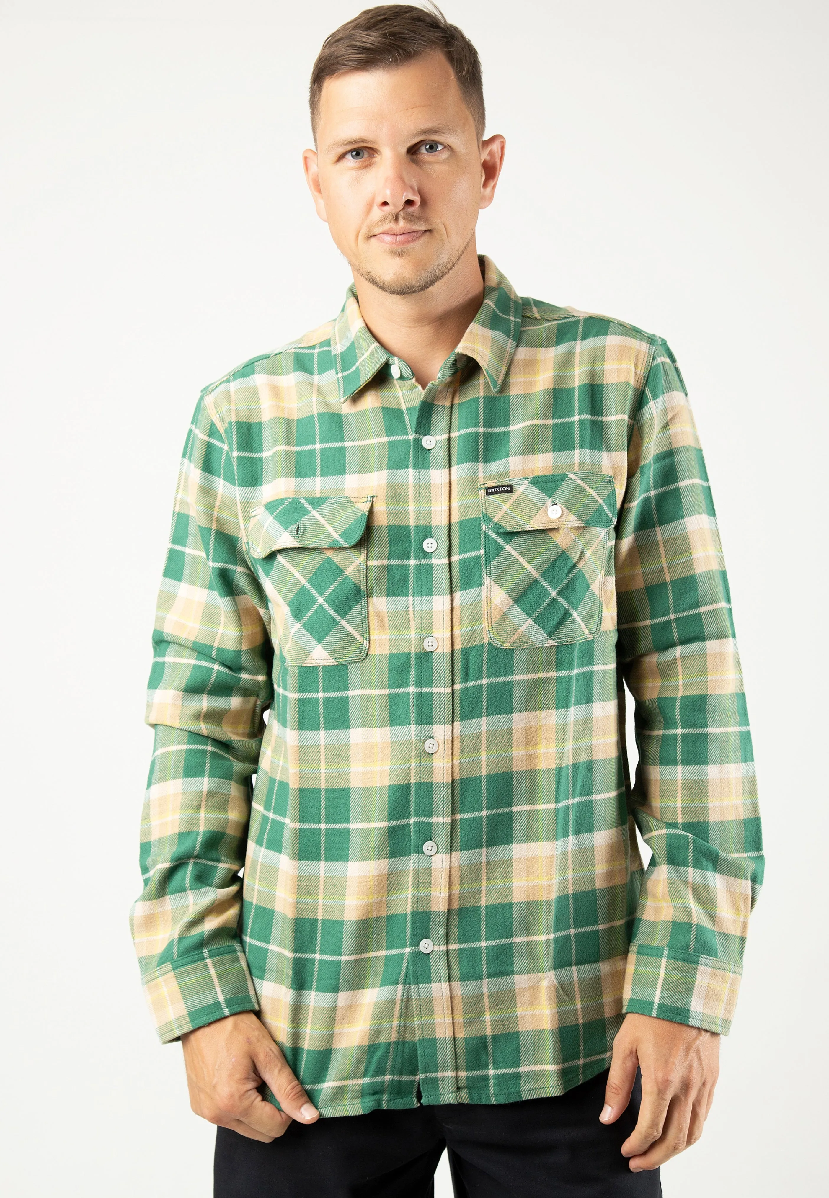 Brixton - Bowery Washed Pine Needle/Washed Gold - Flannel Shirt