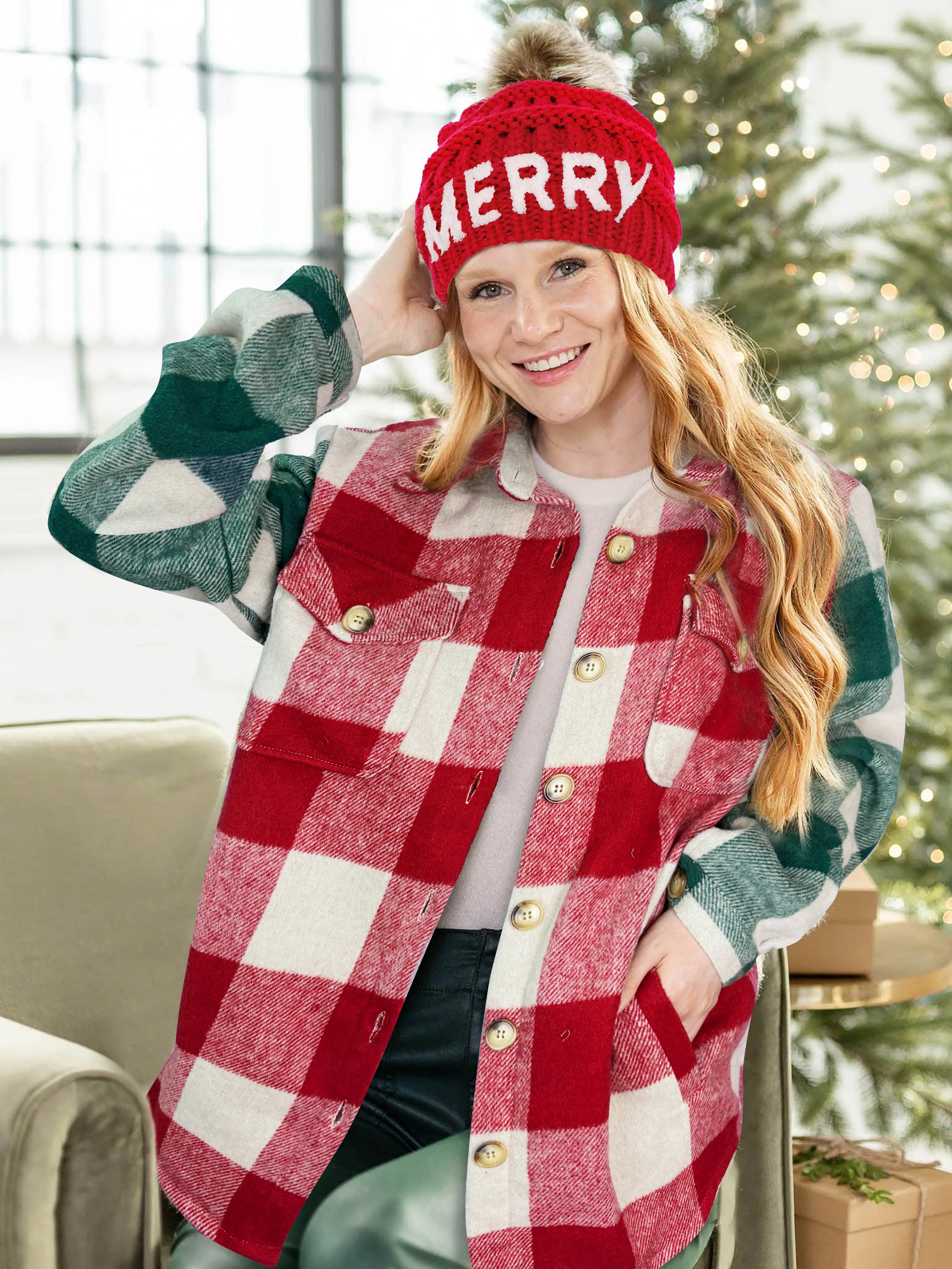 Candy Lane Merry Chenille Letter Sherpa Beanie