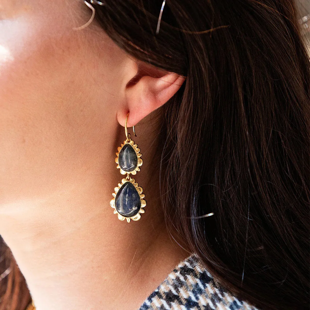 CAPUCINE DE WULF - BLISS DOUBLE DROP BLUE LABRADORITE EARRINGS