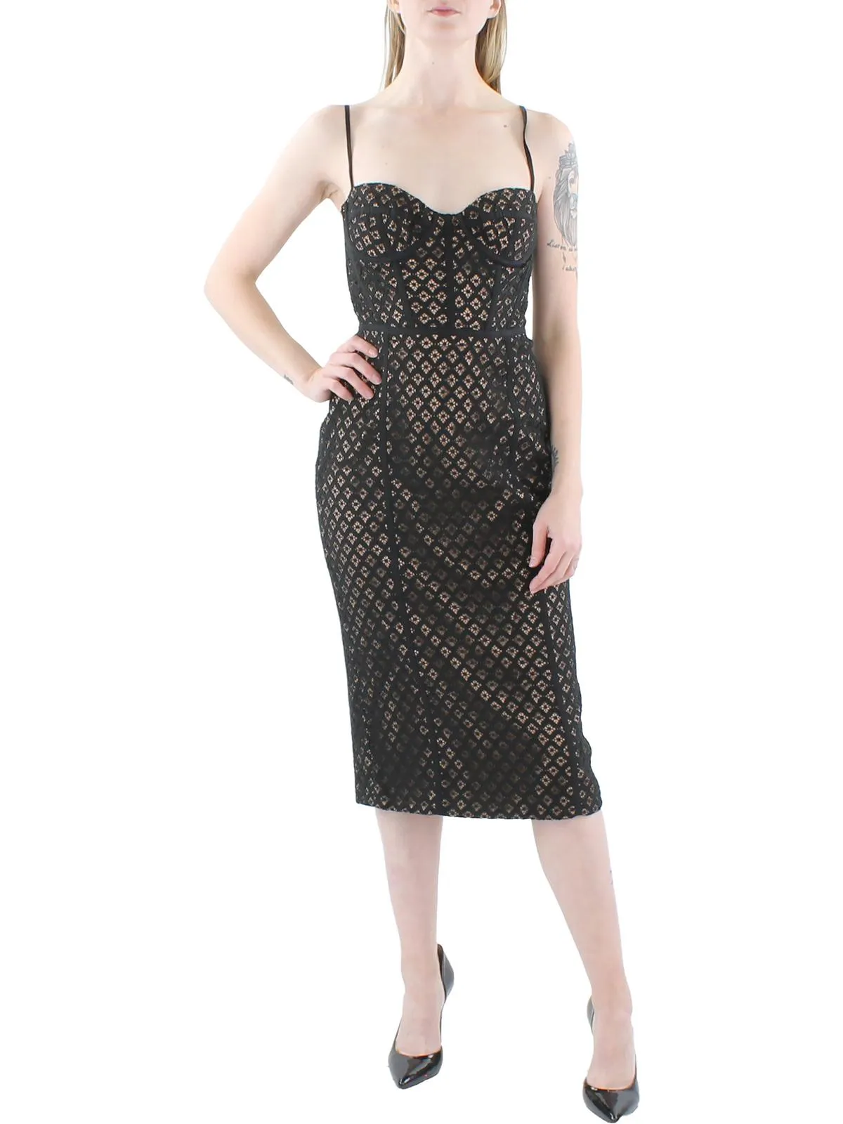 Charley Womens Lace Cocktail Midi Dress