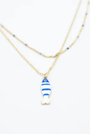 Fish Double Chain Necklace in Gold | PNB354GDBLE