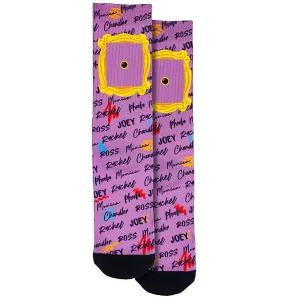Friends Yellow Frame and Character Names Purple Socks