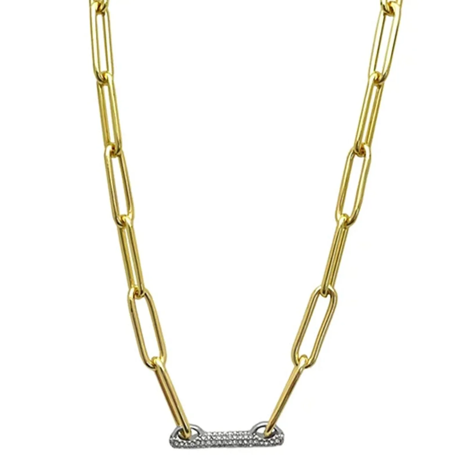 Goldtone Pave Bar Chain Necklace