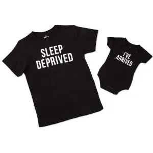 Hallmark "Sleep Deprived" New Parent T-Shirt and "I've Arrived" Newborn Bodysuit for Baby 06 Months