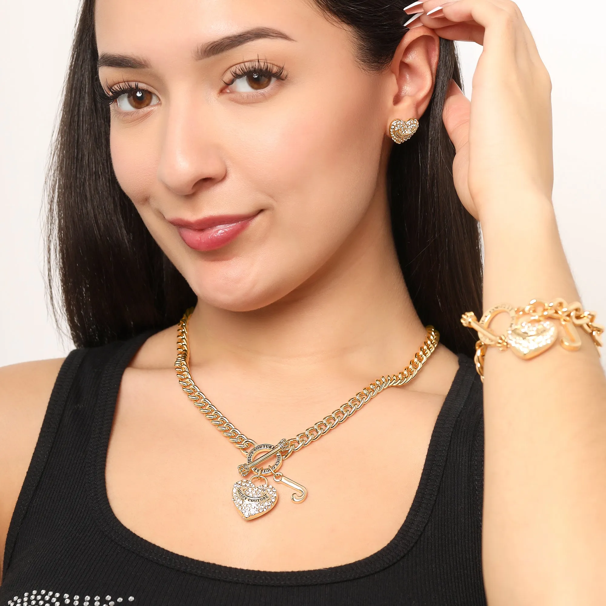 Heart Stud Earrings with Crystal Accents Juicy Couture
