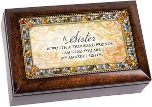 I Am Glad You are My Sister Amber Jewelry Petite Music Box Plays You Light Up My Life