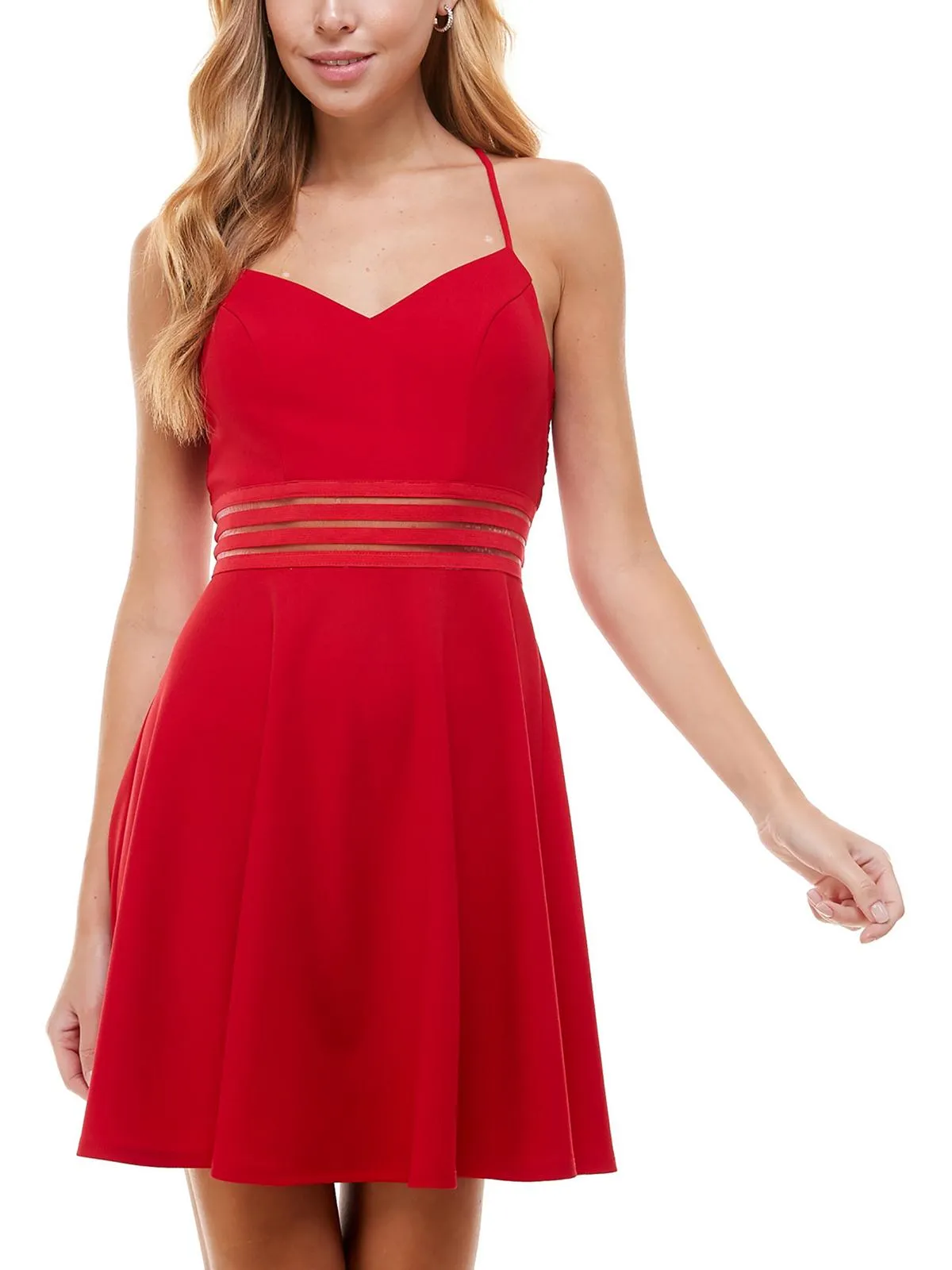 Juniors Womens Lace Mini Fit & Flare Dress