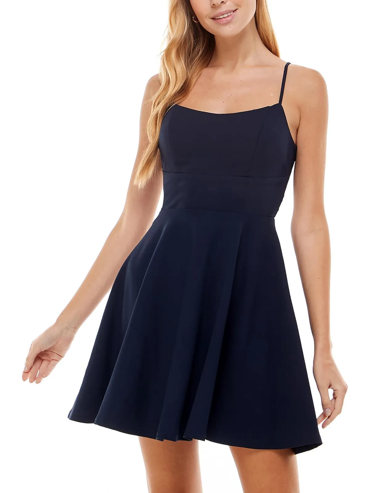 Juniors Womens Lace Mini Fit & Flare Dress
