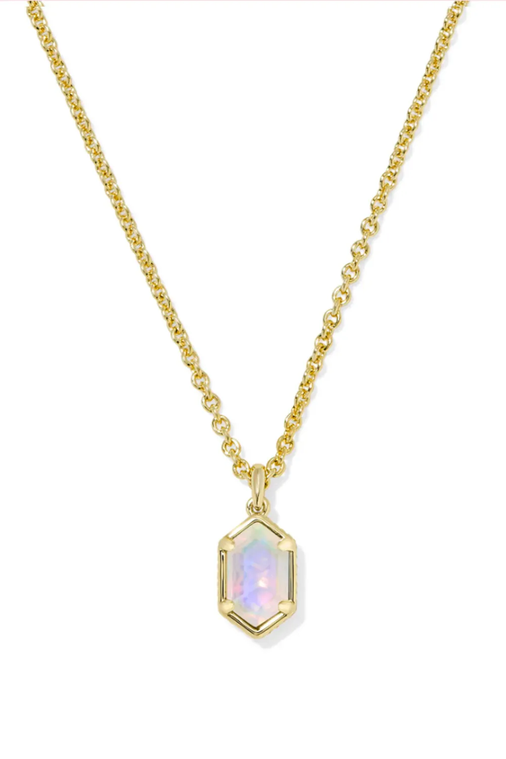 Kendra Scott Hallie Gold Short Pendant Necklace in White Opalescent Resin | 9608873855