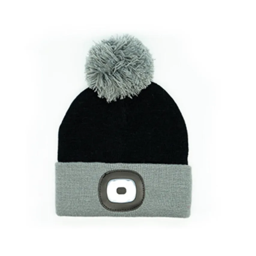 Kids Night Scout Rechargeable LED Black Beanie Pom Hat