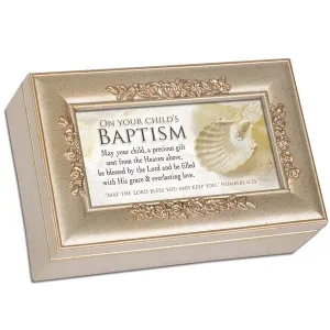 On Your Child's Baptism Woodgrain Petite Rose Keepsake Music Box Plays Amazing Grace