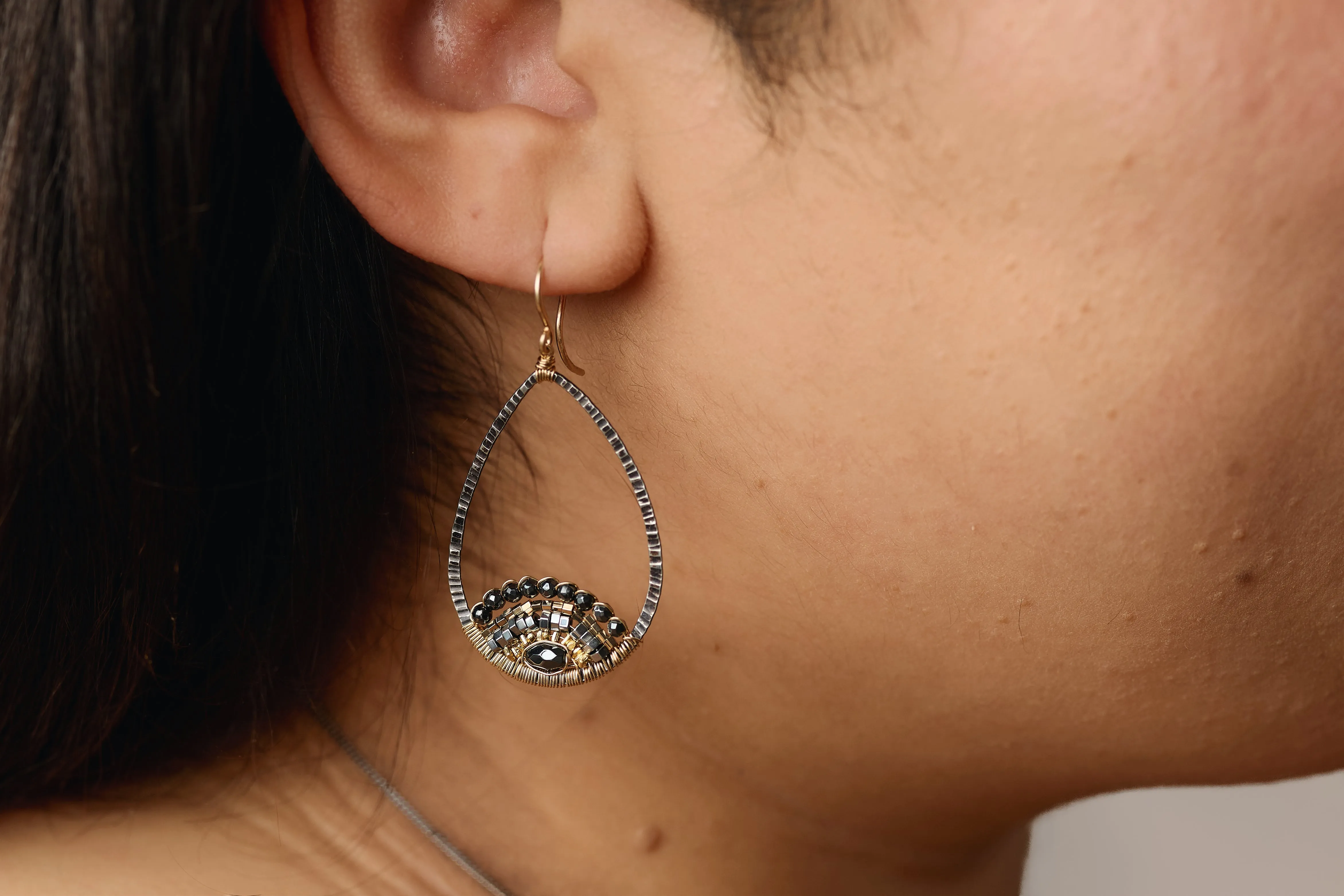 Oxidized Lotus Drop Earrings