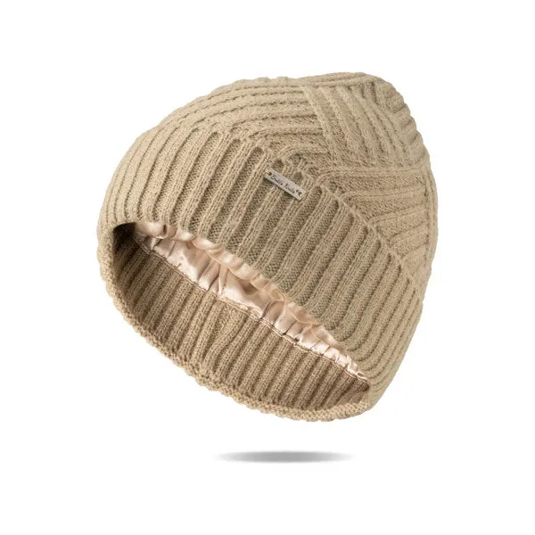 Silky Satin Lining Knit Beanie Hat