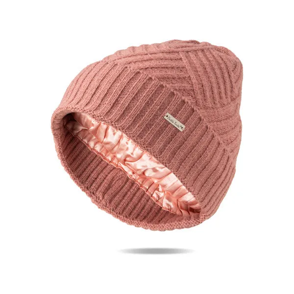 Silky Satin Lining Knit Beanie Hat
