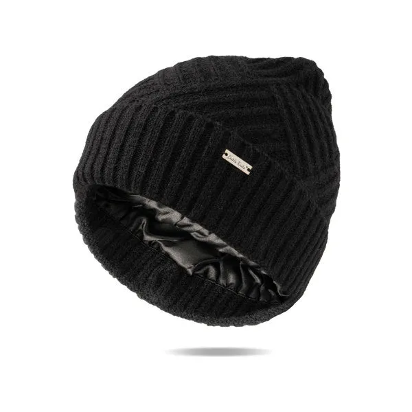 Silky Satin Lining Knit Beanie Hat