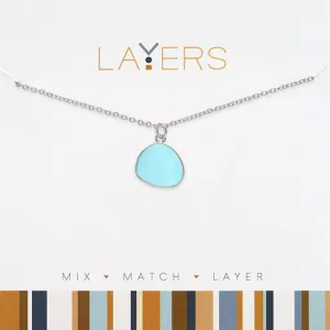 Silver Aqua Coin Pendant Necklace