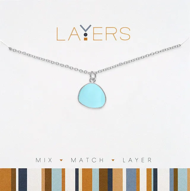 Silver Aqua Coin Pendant Necklace