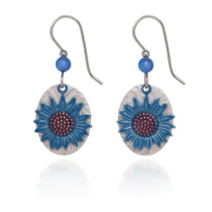 Silver Forest Blue and Silver Sunflower Earrings
