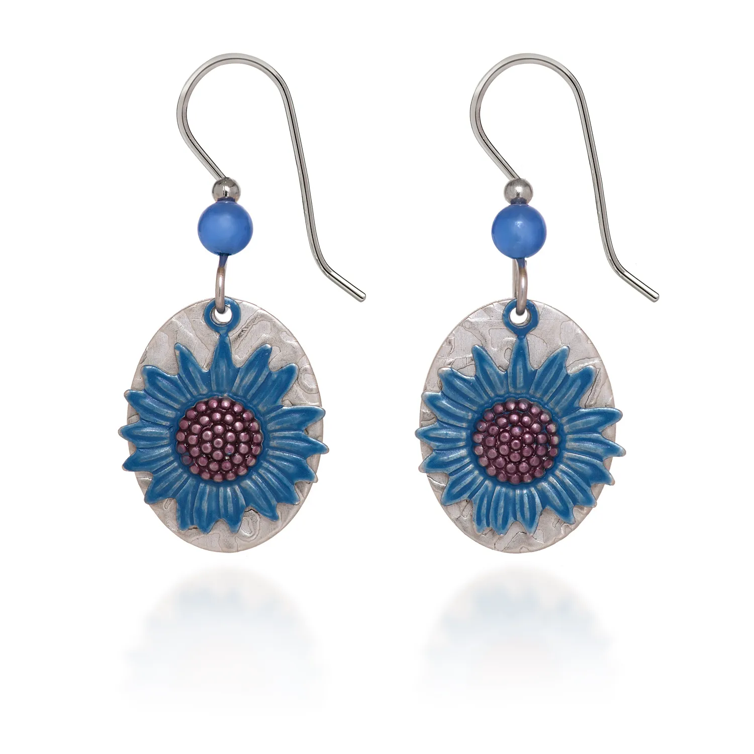 Silver Forest Blue and Silver Sunflower Earrings