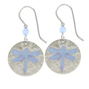 Silver Forest Disk with Dragonfly Inset Pierced Earring