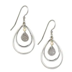 Silver Forest Earrings Silver Layered Oval Teardrop with Pearl Bead