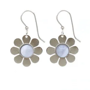 Silver Forest Fun Flower with Stone Pierced Earrings
