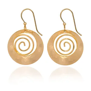 Silver Forest Gold Hammered Circle with Coil Pierced Earrings
