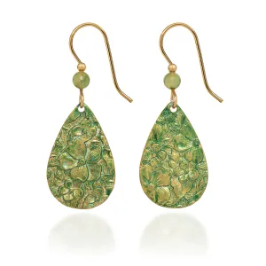 Silver Forest Green Flower Texture on Green Tear Pierced Earrings