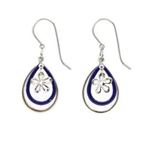 Silver Forest Nested Purple Tears with Flower Pierced Earrings