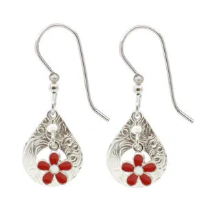 Silver Forest Tear with Flower Drop Pierced Earrings