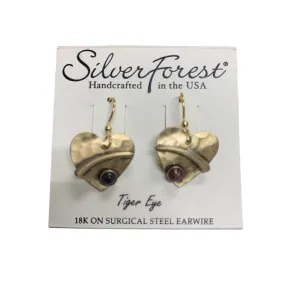 Silver Forest Tiger Eye Heart Earrings