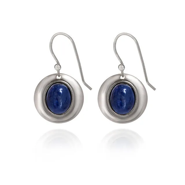 Spirit by Silver Forest Framed Oval Dark Blue Stone Earrings in Silver