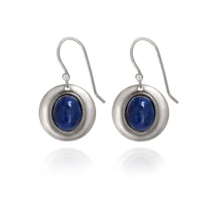 Spirit by Silver Forest Framed Oval Dark Blue Stone Earrings in Silver