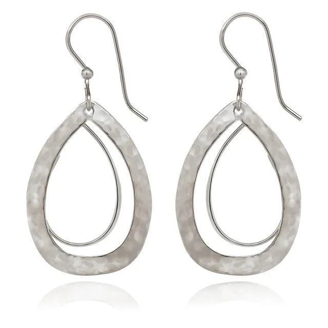 Spirit by Silver Forest Modern Teardrop Duet Earrings in Silver