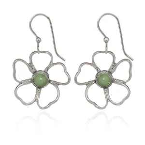 Spirit by Silver Forest Open Flower with Pale Green Stone Earrings in Silver