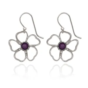 Spirit by Silver Forest Open Flower with Purple Stone Earrings in Silver