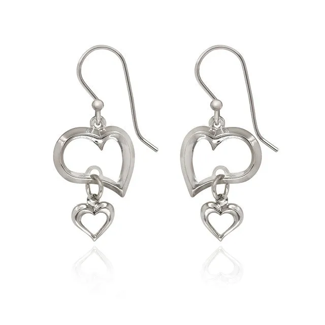 Spirit by Silver Forest Open Hearts Duet Earrings in Silver