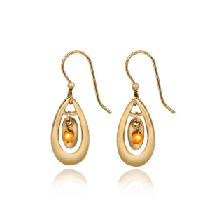 Spirit by Silver Forest Open Tear with Oval and Orange Bead Drop Earrings in Gold