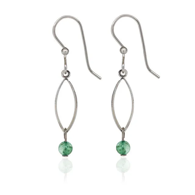 Spirit by Silver Forest Open Teardrop with Green Bead Drop Earrings in Silver