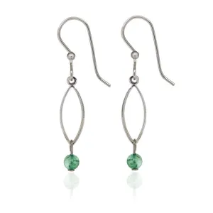 Spirit by Silver Forest Open Teardrop with Green Bead Drop Earrings in Silver