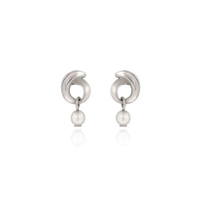 Spirit by Silver Forest Small Curl with Pearl Drop Earrings in Silver