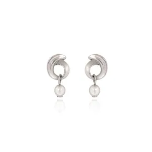 Spirit by Silver Forest Small Curl with Pearl Drop Earrings in Silver