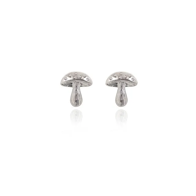Spirit by Silver Forest Small Mushroom Stud Earrings in Silver