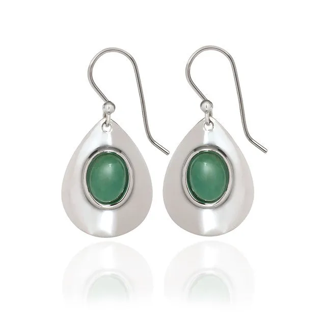 Spirit by Silver Forest Tear Drop Green Stone Earrings in Silver