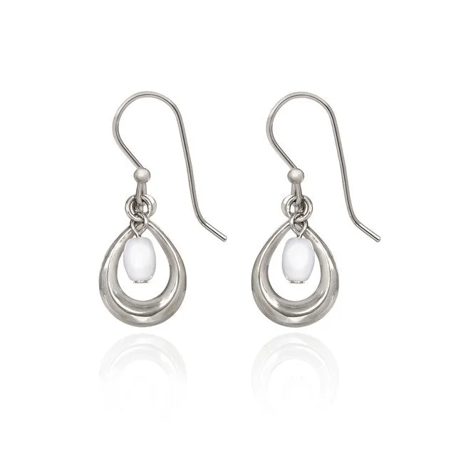 Spirit by Silver Forest White Bead in Open Oval Earrings in Silver