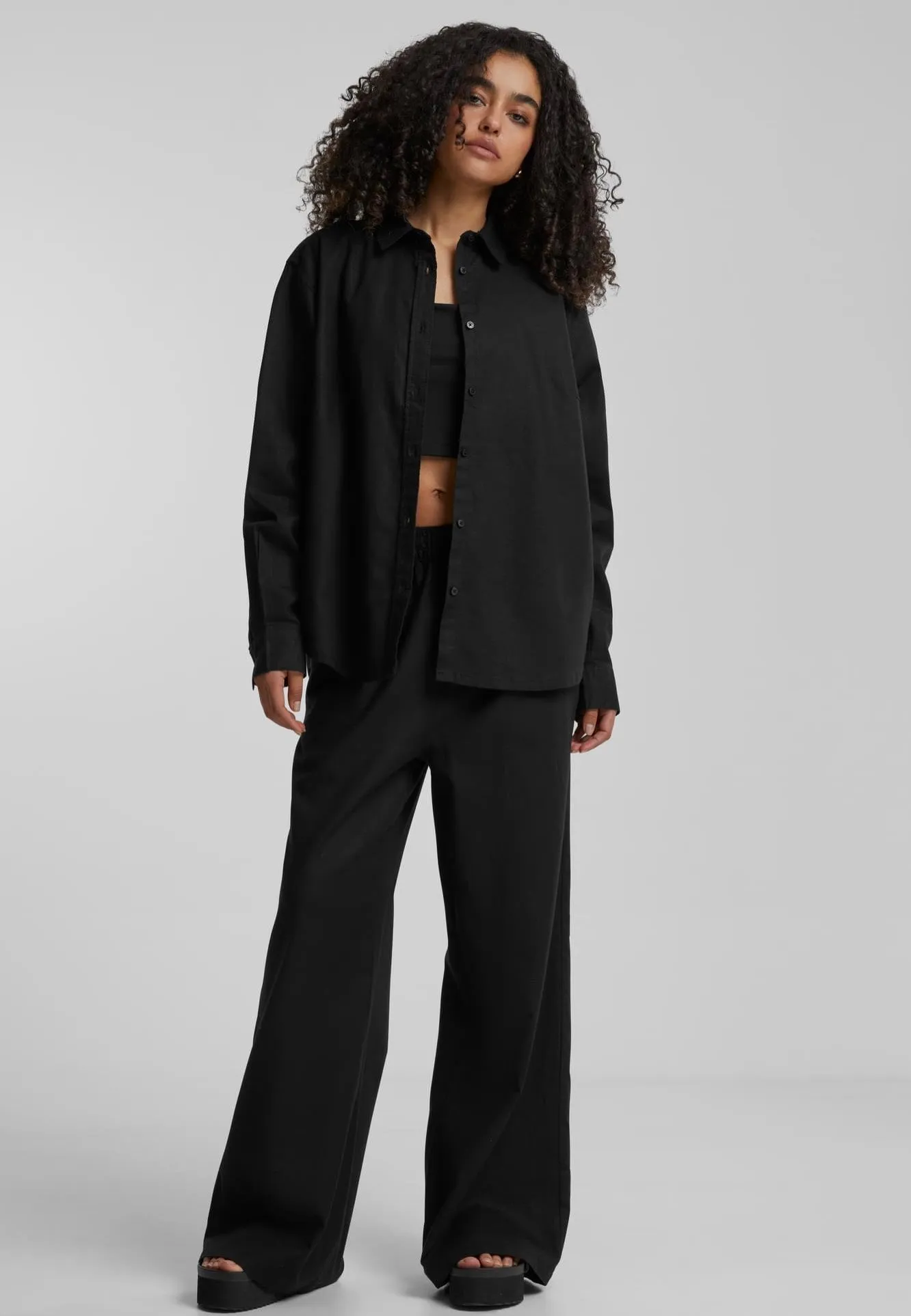 Urban Classics - Ladies Linen Mixed Oversized Black - Shirt