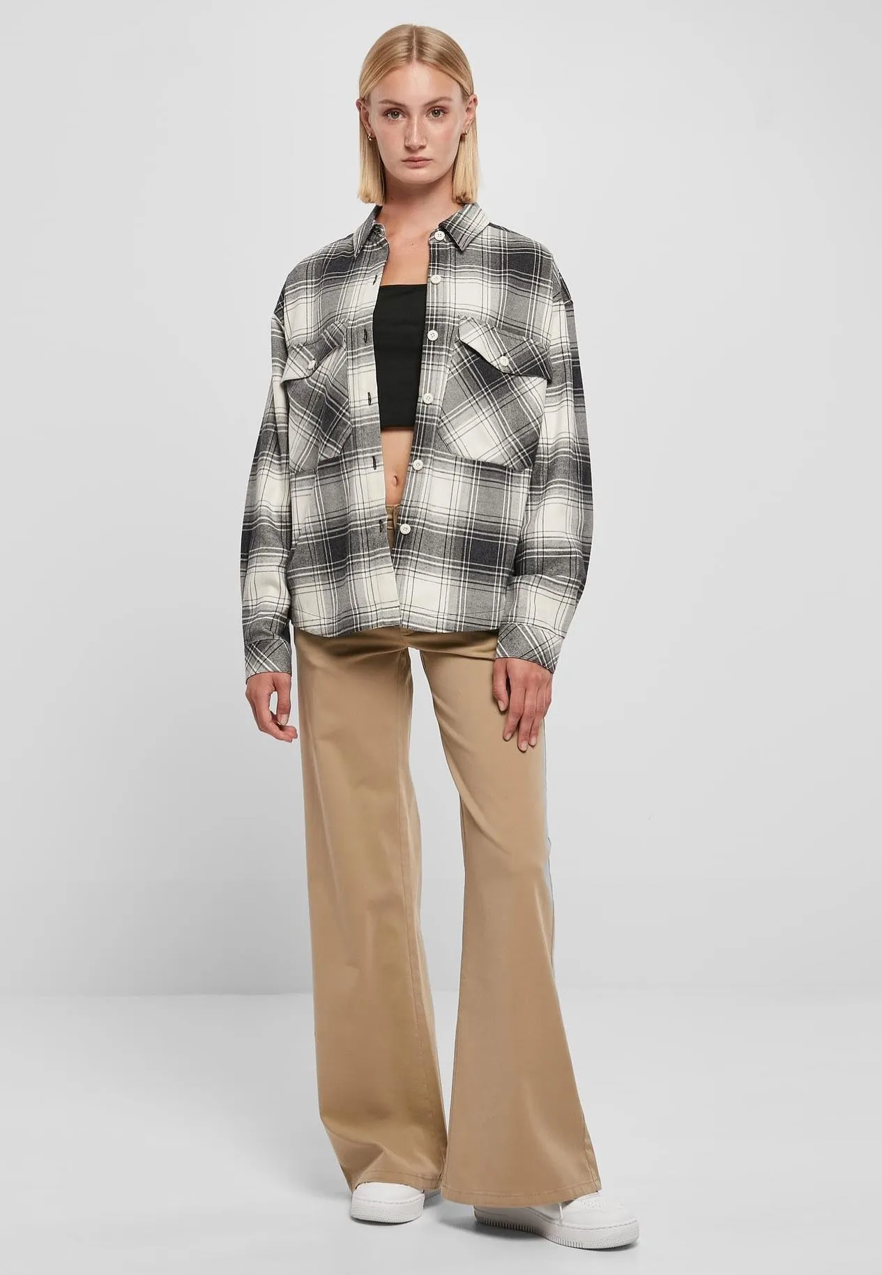 Urban Classics - Ladies Oversized Check Whitesand/Black - Shirt